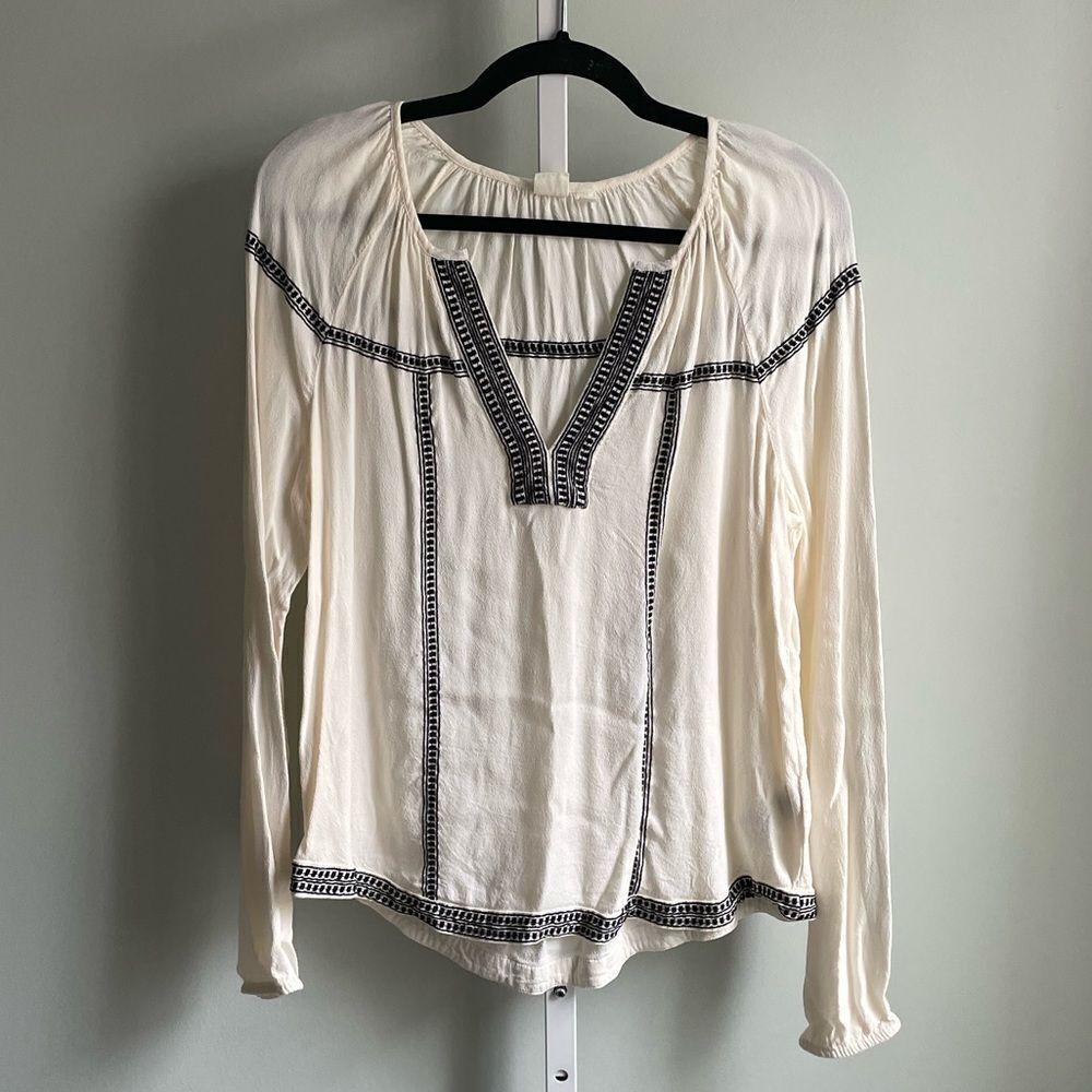 Gap Cream and Black Embroidered Blouse